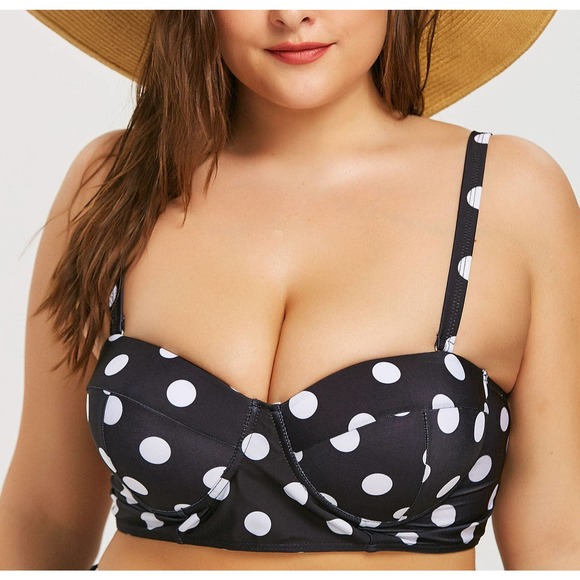 Retro Polka Dot High-rise Bikini Top Bottom Padded Swimsuit Plus Size Swimwear - Picture 3 of 7